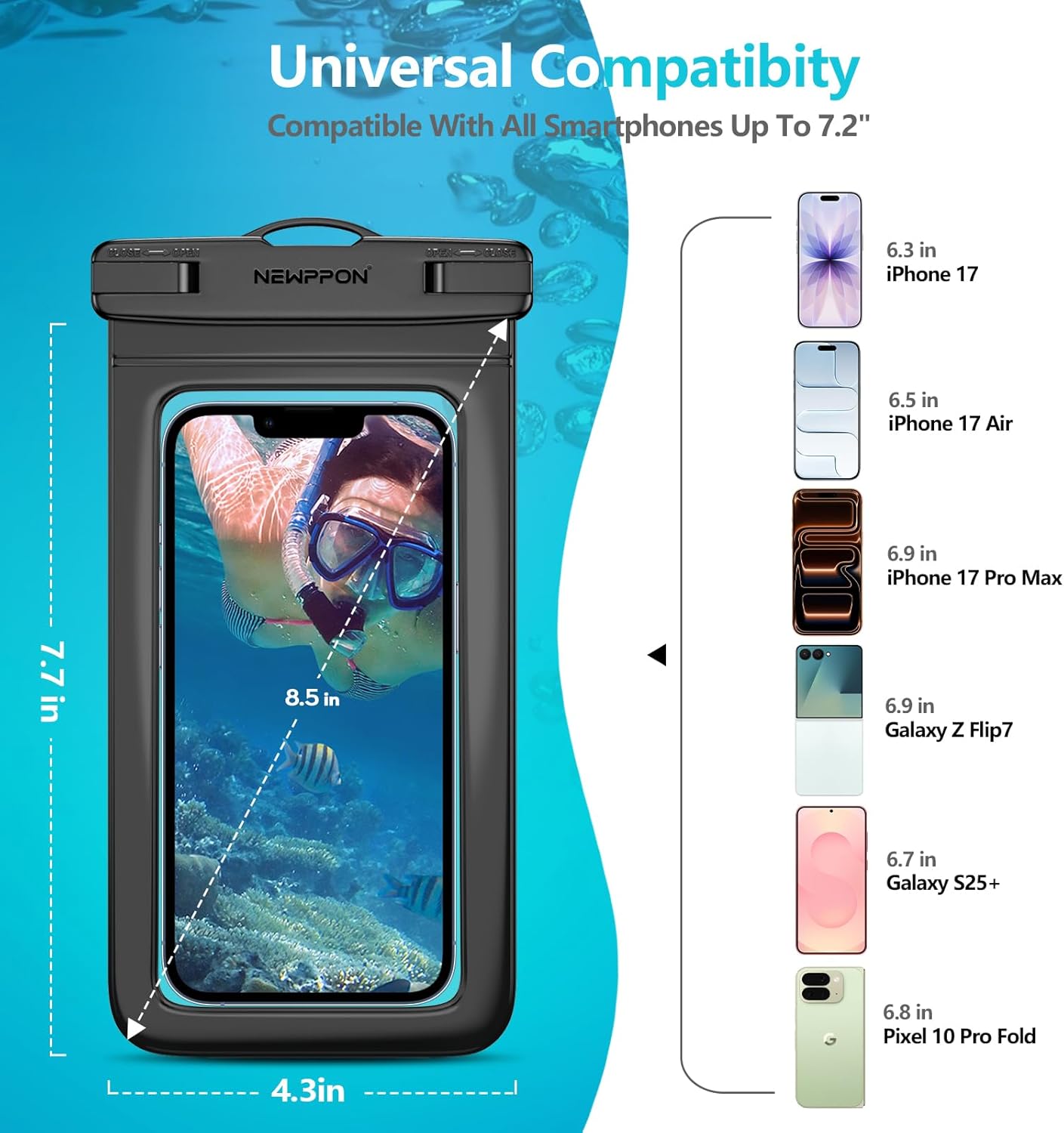 6 Pack 8.5" Waterproof Cell Phone Pouch